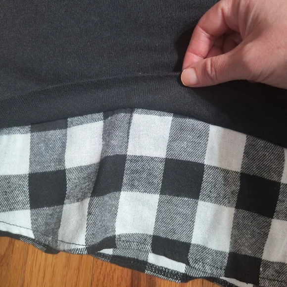 3/$10⭐ NWT La Mode Shirt W/Plaid Faux Shirttail,Cuffs, Women's XL, Black/White - Picture 9 of 13